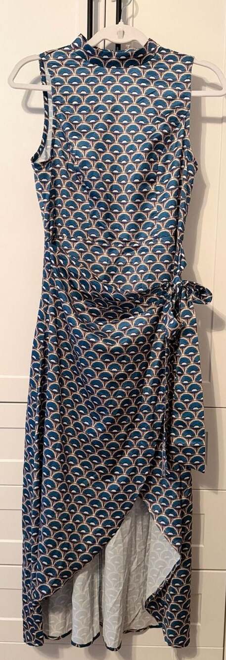 Commense Scallop-Print Sleeveless Mock Neck Wrap Midi Dress - Picture 6 of 9